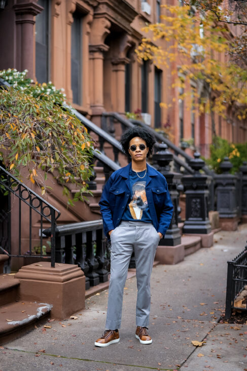 Statement Jacket - Navy Blue Kente and Fugu Bomber