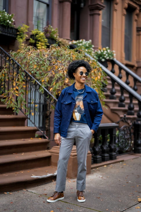 Statement Jacket - Navy Blue Kente and Fugu Bomber