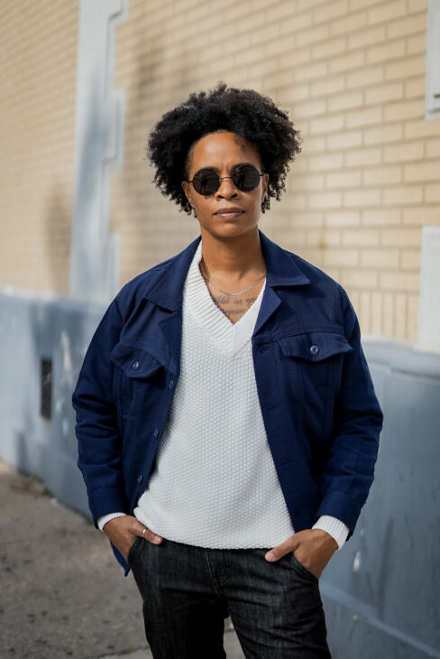 Statement Jacket - Navy Blue Kente and Fugu Bomber