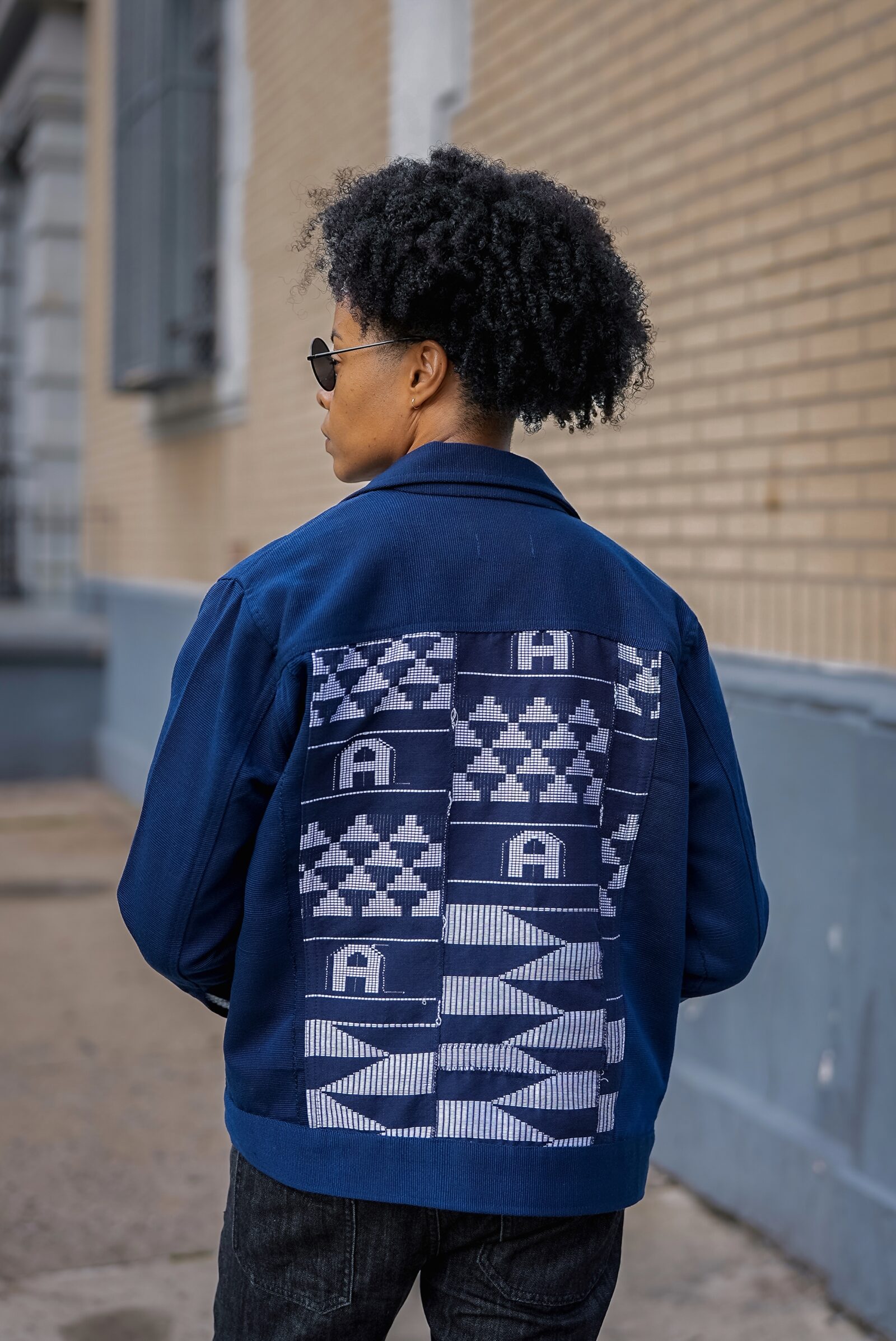 Statement Jacket - Navy Blue Kente and Fugu Bomber