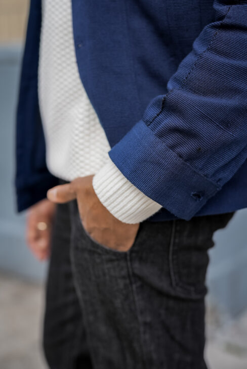 Statement Jacket - Navy Blue Kente and Fugu Bomber